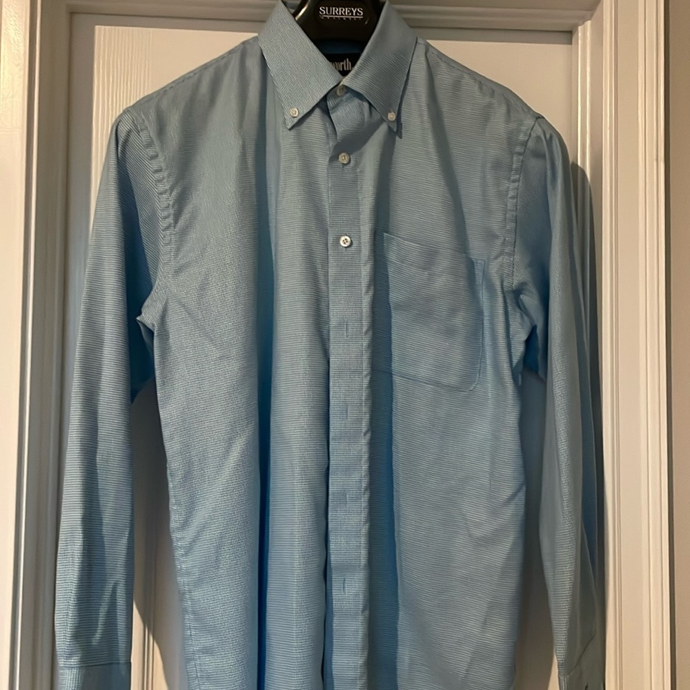 Men’s Ashworth, button-down dress shirt, blue Check, medium